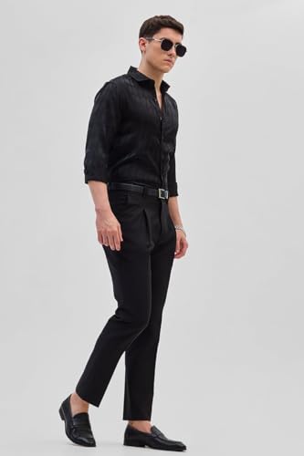 Image of SNITCH Men Trousers | Slim Fit Ankle Length Plain Design | Poly Blend Fabric with Medium Stretch & Button Closure for Formal
