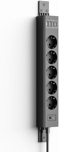 Inhwatek Steckdosenleiste Wandmontage, 360° Montierbar Mehrfachsteckdose mit Überspannungsschutz, 2USB-C (PD20W)+2USB-A(QC3.0 18W), 5 Fach Steckdosenleiste 2M für Wand, Ecke und Un