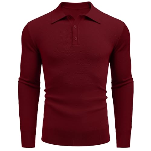 Mens Knit Sweater Slim Fit Long Sleeve Button down Soft Casual Lightweight Lapel Collared Sweater Solid Color Shirts2
