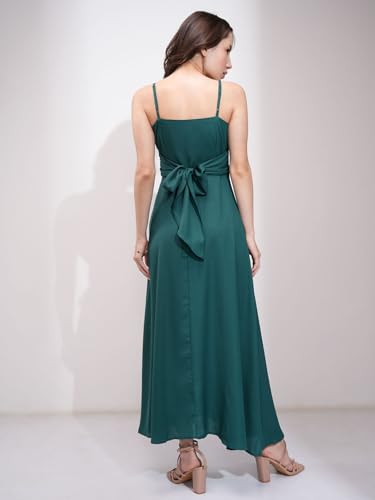 Image of Tokyo Talkies Women's Maxi Length | Strappy Design | High Slit | Flowy Silhouette Glamorous | Bold Thigh-High Slit for Effortless Elegance