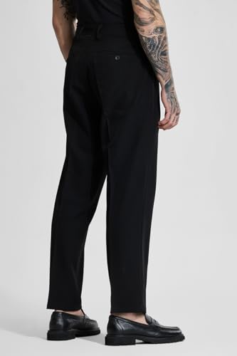 Image of SNITCH Men Formal Trousers | Regular Fit Pleated Front with Turned-Up Hem | Polyester Blend & Medium Stretch Fabric for Office & Winter Wear