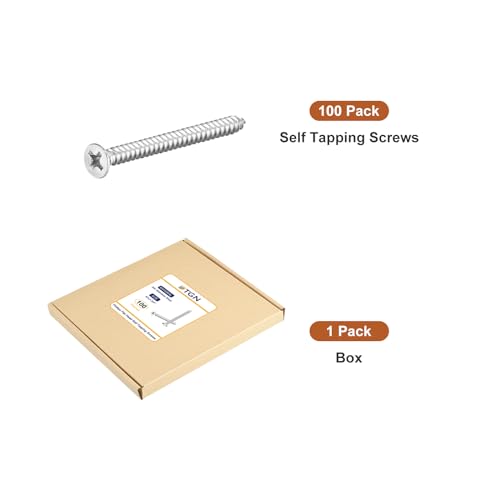 Image of DTGN 100Pcs #7x1-3 /4 inch Flat Head Wood Screws, 304 Stainless Steel Phillips Self Tapping Screws - Good for Woodworking, Furniture - Silver