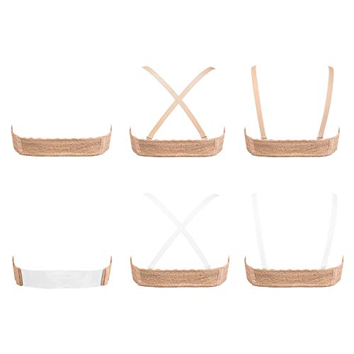 Strapless Clear Back Strap Convertible Bra with Lace Padded Underwired Plus Size Brassiere4