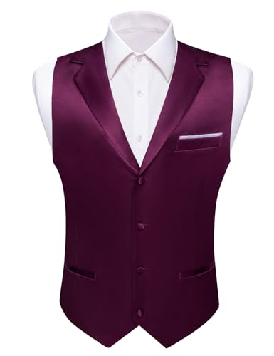 Image of Barry.Wang Vest for Men Business /Leisure Dress Suit Vests V-neck 2 Pockets Wedding Party Tuxedo Satin Waistcoat