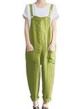 KMAZN Women's Casual Loose Long Cotton Bib Overalls Baggy Plus Size Jumpsuits Rompers BDK CHARTREUSE M