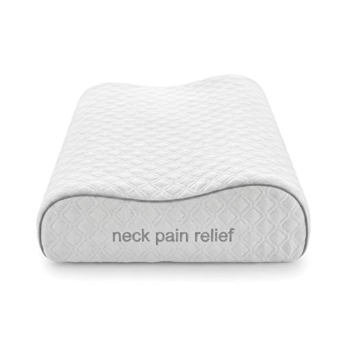 Aeris Medium-Firm Contour Pillow for Side and Back Sleepers - Memory Foam Cervical Pillow with Two-Height Flip Design (4.72 in / 3.94 in) - Fits Standard Pillowcases - Removable Cooling Cover