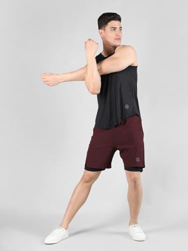Image of CHKOKKO Double Layered Gym Shorts for Men Workout | Compression Inner Layer with Pockets Across Inner Outer and Back | Dry Fit Sports Athletic wear for Running Jogging or Training