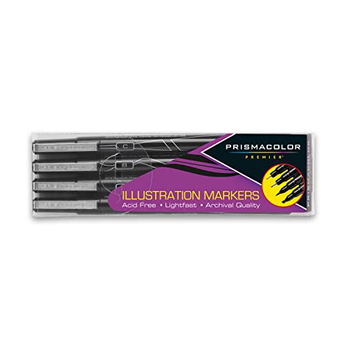 Prismacolor 1738861 Premier Illustration Markers, Assorted Tips, Black, 4-Count