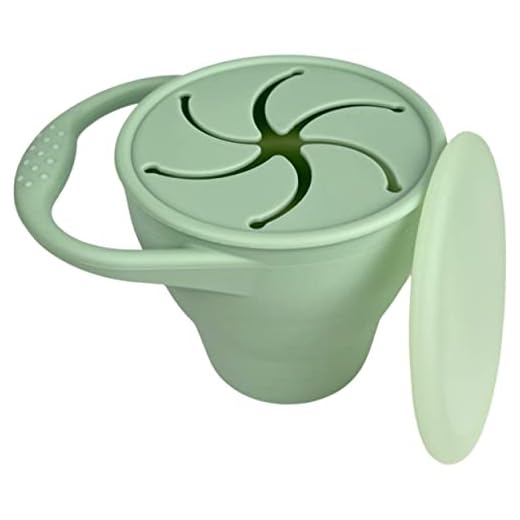 BraveJusticeKidsCo | Snack Attack Snack Cup | Collapsible Silicone Snack Container | Toddler and Baby Snack Catcher Lid (Mint Green)