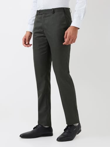 Image of Raymond Men Slim Fit Solid Pattern Poly Viscose Blend Flat Front Formal Trouser