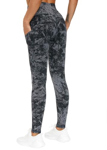 Image of THE GYM PEOPLE Thick High Waist Yoga Pants with Pockets, Tummy Control Workout Running Yoga Leggings for Women