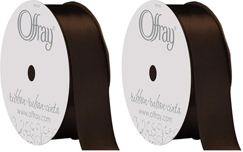 Image of Berwick Offray 306024 7 /8 inch Wide Single Face Satin Ribbon, Brown, 6 Yds (Pack of 2)