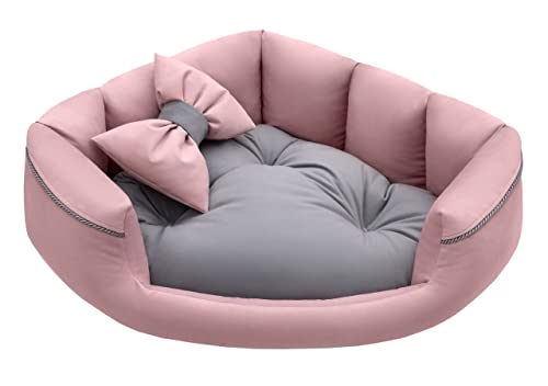 Salla Bett für Hunde & Katzen, Eckbett, Waschbares Hundebett, Kuschelbett für Haustiere, Flauschig & Kuschlig, Kuschelkörbchen mit Kissen, Katzenbett mit Kissen in Schleifenform, Rosa, 50x50 cm Cover