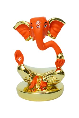 Image of Gold Plated Divine Ganesha | Red & Gold Ganpati Idol for Car Dashboard, Office Desk & Home Temple | Prosperity & Protection|Travel-Friendly |Good Luck & Blessings| Height 1.9 Inch