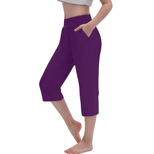 Girls' 𝐂apri Leggings Kids Workout Toddler Soft 𝗦tretch Crop Knee Pant Summer Cropped Pants with (Purple, 10-11 Years)