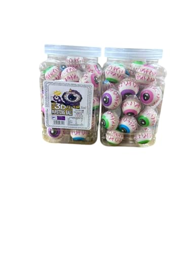 3D Bursting Fruit Punch Eyeball Candy Jelly Gummi Spooky Eyeball Shaped Center Filled Gummy Candy Halloween Special Tasty Jelly Balls 30 Pcs Jar, Fruit