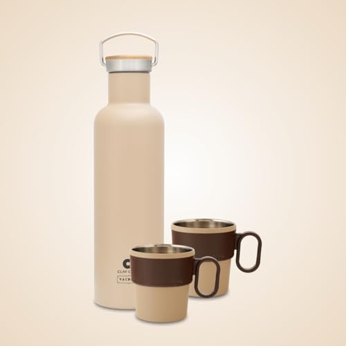 Image of Clay Craft Vacbott Hiker Combo Double Wall 18 Hours Hot & 24 Hours Cold Water Bottle Vacuum Insulated Flask Bottle 700ml, with Single Walled Victor Mug Set of 2 Steel Bottle|1Year Limited Warranty