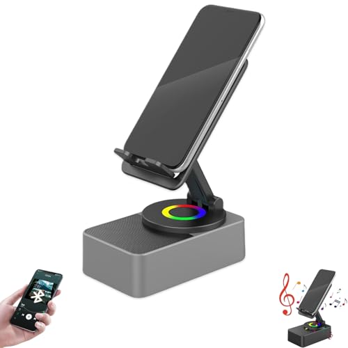 Forthonward - Altavoz Bluetooth inalámbrico de inducción 5 en 1, altavoz de inducción hacia adelante, luz ambiental colorida, soporte para teléfono celular (gris)