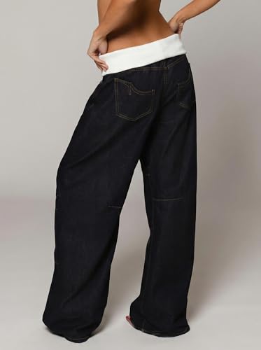 Image of EMMIOL Women Hip Hop 90s Vintage Baggy Jeans Denim Pants Mid Waist Jeans
