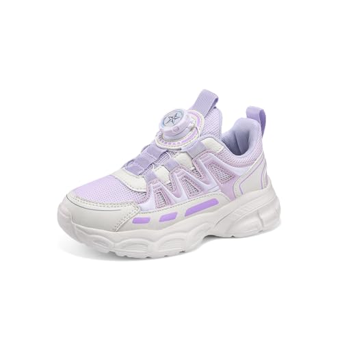 [FKHK] 女の子 スニーカー ダイヤル式 キッズ 人気 子供靴 スポーツシューズ ジュニア ウォーキング カジュアル 運動靴 メッシュ 軽量 通気 厚底 幅広 おしゃれ 柔らか 通学靴 滑り止め 通園 アウトドア 小学生 防水 誕生日 プレゼント (パープル-メッシュ, 22.0 cm)のサムネイル