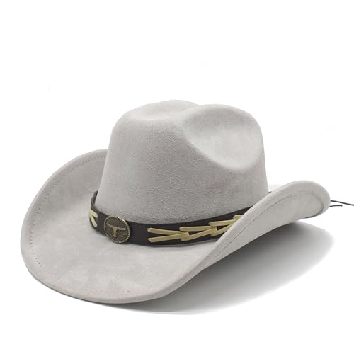 Image of Western Cowboy Hat for Women Men with Band Wide Brim Suede Cowboy Cowgirl Hat Western Style Hat