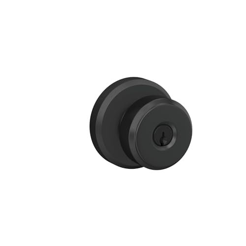 Image of Schlage F51A BWE 622 GSN Bowery Door Knob with Greyson Trim, Keyed Entry Lock, Matte Black