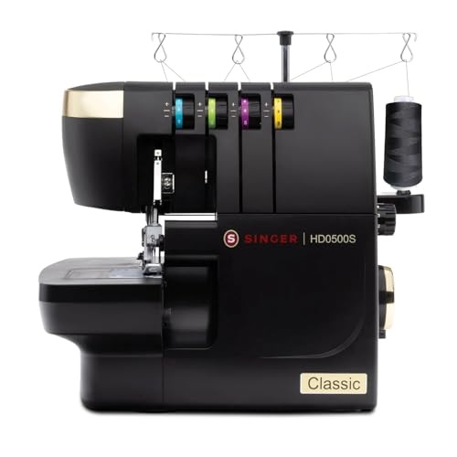 SINGER® HD0500S Heavy Duty Serger Overlock Sewing Machine, Classic Black | 2/3/4 Thread, 6 Stitch Types, 1300 Stitches/Min, LED Light, Free Arm, Differential Feed, Metal Frame