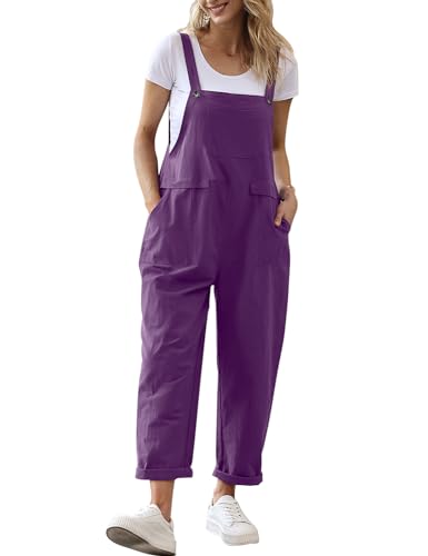 YESNO Women Long Casual Loose Bib Pants Overalls Baggy Rompers Jumpsuits with Pockets XL PV9 Purple