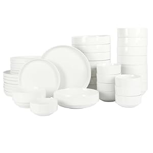 Gibson Home Rothernberg Stackable 40 Piece, Service for 8, White Porcelain Plates and Bowls Set