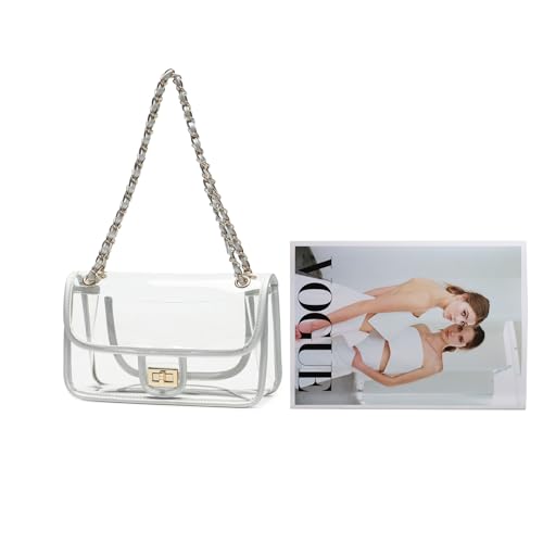 Image of Womens PVC Clear Purse Handbag with Chain Stadium Approved Clear Bag See Through Bag for Working and Concert