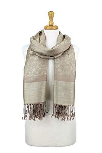 PASKMLNA Paisley Jacquard Pashmina Shawl Wrap Scarf Stole (018-129Beige taupe) - Thumbnail 5