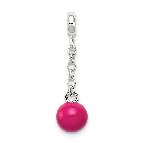 925 Sterling Silver Hot Pink Enamel Bead 1/2 Dangle Enhancer Necklace Pendant Charm Fine Jewelry For Women Gifts For Her