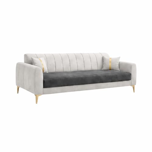 Image of Hermione Luxe Velvet-Suede Fabric 3 Seater + 2 Seater Sofa Set | Golden Legs | Comfortable & Spacious Seating | Modern Sofa Set for Living Room - Dark Gray & Light Gray