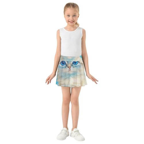 Athletic Shorts Girls Skorts Toddler Tennis Skirts Clothes Cheer Skirt Cat Adorable Kitten White Blue 3t3