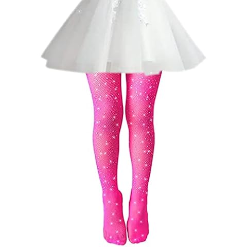 UTTPLL Childrens-Fishnet-Rhinestone-Pantyhose-Princess Girls Tights Sparkle Glitter Hollow Out Toddler Stockings Socks Halloween Christmas Rose Red 2-7 Years Cover