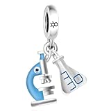 BSFJTY 3D Microscope Dangle Charm, S925 Sterling Silver Charms, DNA Biology Medical Helix Chemistry Science Charms Suitable for Pandora Bracelet Jewelry Gift (3D Microscope Dangle Charm 4208)