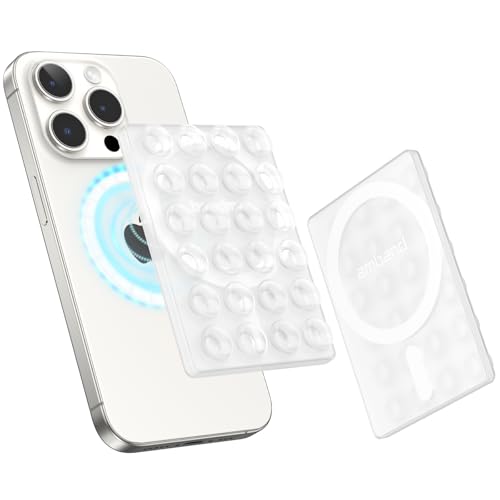 amBand Magnetic Suction Phone Mount for MagSafe Case Clear Silicone Octo Cup Buddy Sticky Grip Holder for iPhone Hands-Free Selfie/Video for Tiktok Influencer Content Creator Essentials Transparent