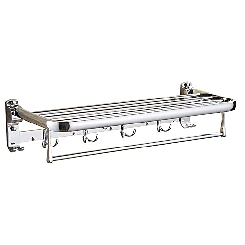 - Estante, toallero de acero inoxidable, toallero plegable, toallero multifunción montado en la pared con ganchos, longitud: 60 cm