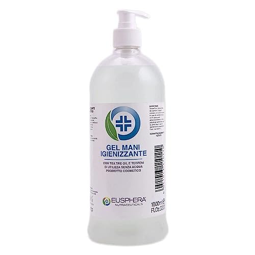EUSPHERA - Gel igienizzante mani 1 Litro - Gel disinfettante mani con Tea Tree...