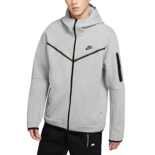 Nike men Sportswear Tech Fleece Full-Zip Hoodie, Dark Grey Heather/Black, Large
