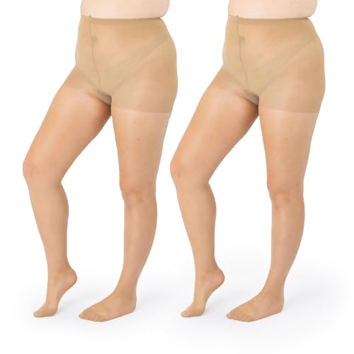 Image of Silky Toes Plus Size 20D Sheer Pantyhose for Women | 1-4 Pairs Durable Queen Tights with Reinforced Toe, High-Waist Stockings