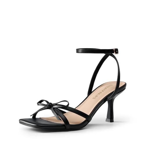 DREAM PAIRS Women's Bow Heels -Kitten Heels for Women, Square Toe Strappy Heeled Sandals, Elegant Wedding & Bridal Bownots Sandals for Formal & Special Occasions,Size 8,Black,SDHS25073W