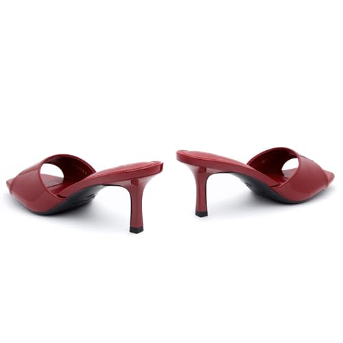 Image of Shoe Land Women's Low Heels Stiletto Heeled Slides, Open Toe One Band Slip-On Heeled Mules - Dressy Heeled Sandals for Prom, Party Wedding and Vacation