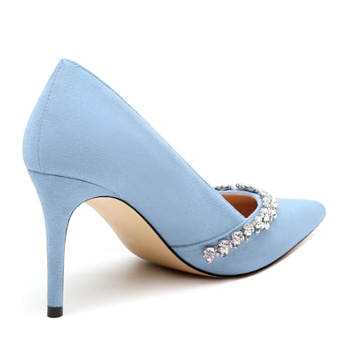 Womens Pumps, Suede Slip-on Pointed Toe High Heel Pumps Rhinestones Evening Party Dress Shoes for Women 3.35 Inch 5