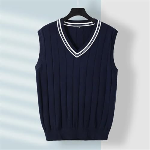Men’S Slim Fit Striped V-Neck Sweater Vest Casual Fleece Lined Hand Solid Color Knitted Waistcoat4