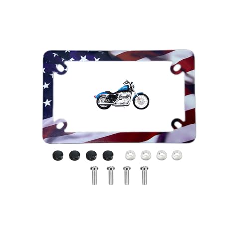 Image of FOTN FTON Stainless Steel Motorcycle License Plate Frame Compatible with Harley,Yamaha - Timeproof Motorcycle Tag Frame (Black & red)