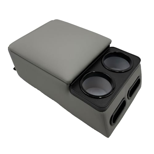 LOOYE Car Center Console with Cup Holders, Universal Truck Bench Seat Organizer, Back Seat Storage (Gray)