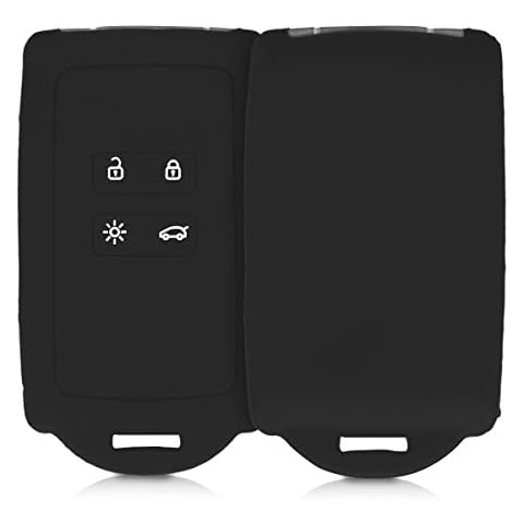 kwmobile Car Key Cover Compatible with Renault 4 Button Car Key Smart Key (only Keyless Go) - Silicone Protective Key Fob Cover with Built-in Eyelet - Black Cover