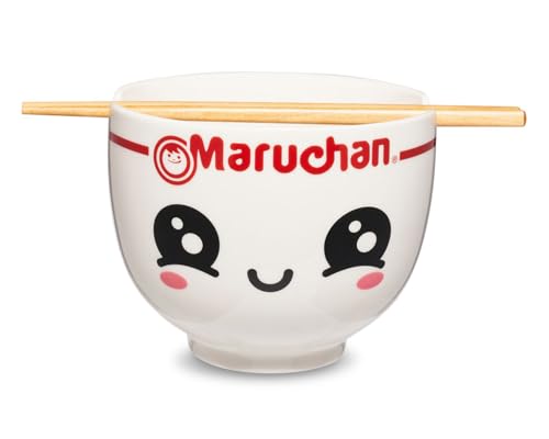 Maruchan Ramen Bowl Cute Kawaii Happy Face 2 Piece Ramen Bowl Set Microwave Safe Dishwasher Safe with Chopsticks