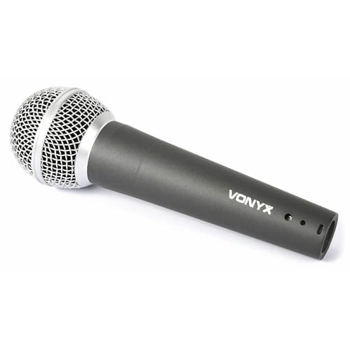 Vonyx DM58 Microfono Dinamico Cardioide, Incluye Cable XLR a Jack de 5 Metros, Anti Pop Interno y Carcasa Metálica Duradera, Micro para Cantar, Micrófono Karaoke, Microfono Reuniones, Discursos, DJ
